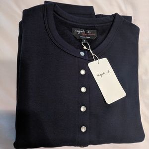 Blue cotton fleece rosin snap cardigan Agnes B